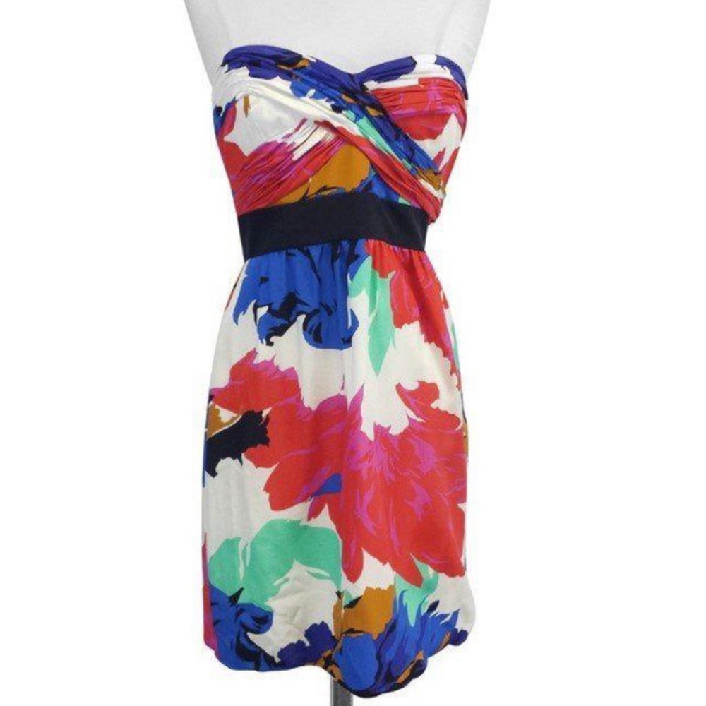 Tibi Multi -Color Print Silk Strapless Dress Sz 0